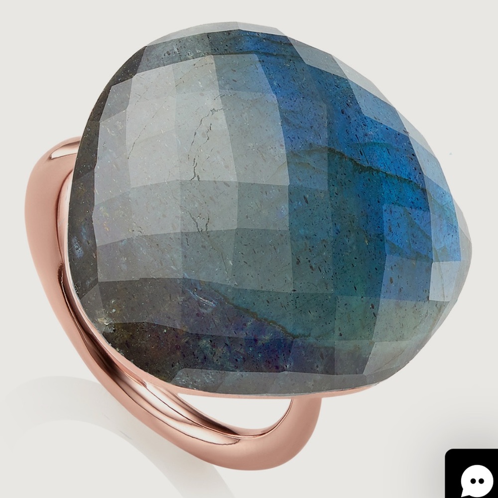Monica Vinader Nura Large Pebble Ring-Rose Gold Vermeil-Labradorite size M (6.5)